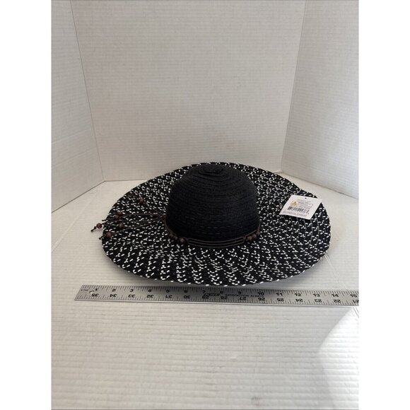 Fashion Hat Wide Brim Woven Sun Hat Beaded String Band NWT Black - Picture 7 of 15